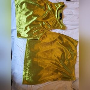 Matching set Green Satin mini skirt & Crop Top